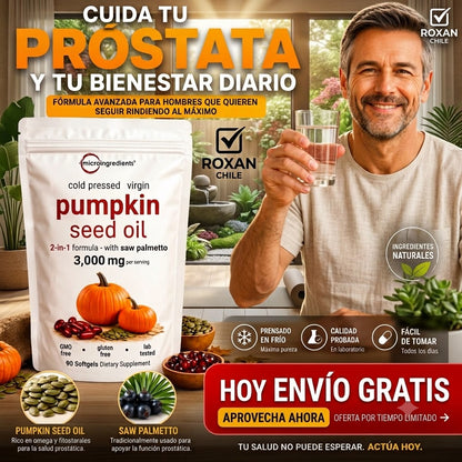 Pumpkin Seed Oil Microingredients® 3000 mg + Saw Palmetto -  Apoya tu Salud Prostática y fortalece tu cabello desde hoy